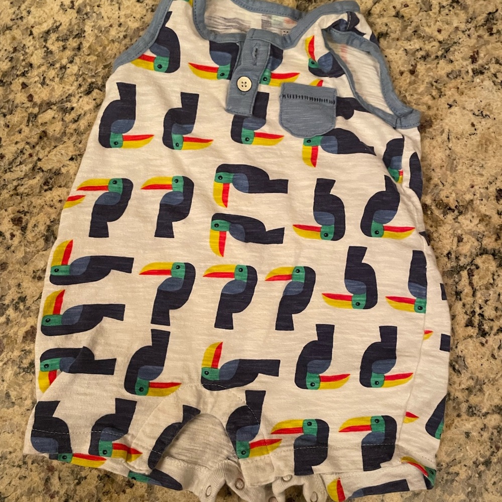 GAP Baby Toucan Print One-Piece Romper in White, Navy & Multicolor